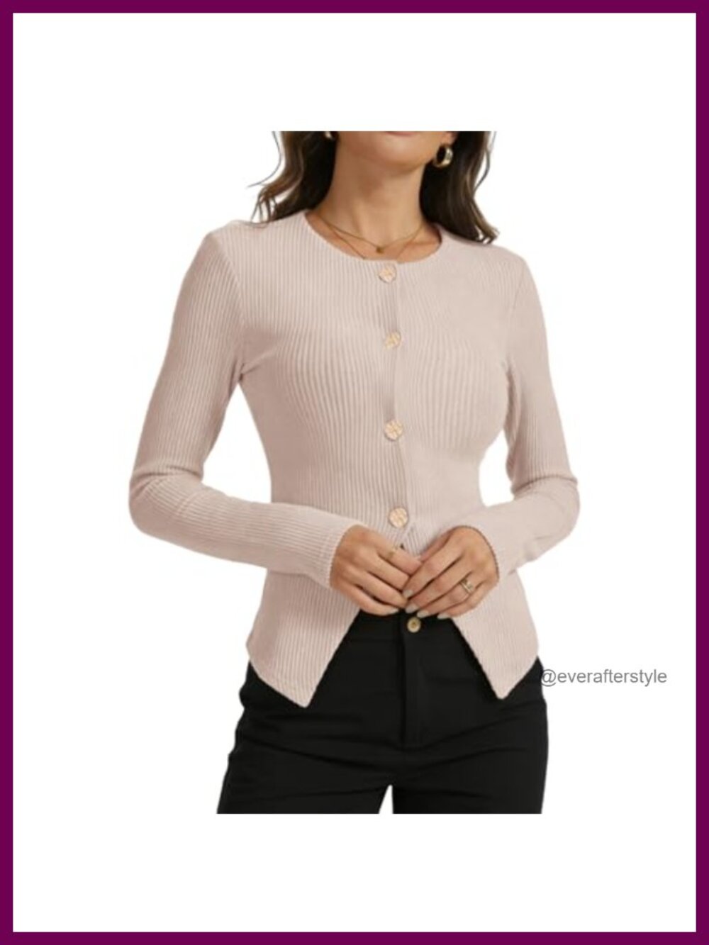 Women's Lightweight Ribbed Knit Button Cardigan Long Sleeve Crew Neck